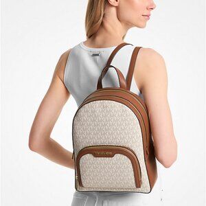 New Michael Kors Jaycee Medium Logo Backpack Vanilla